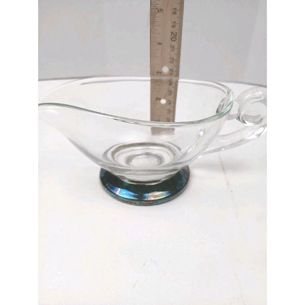 Vintage Gravy Boat Clear Glass Swirl Nautilus Handle Heavy Concave Base Unique